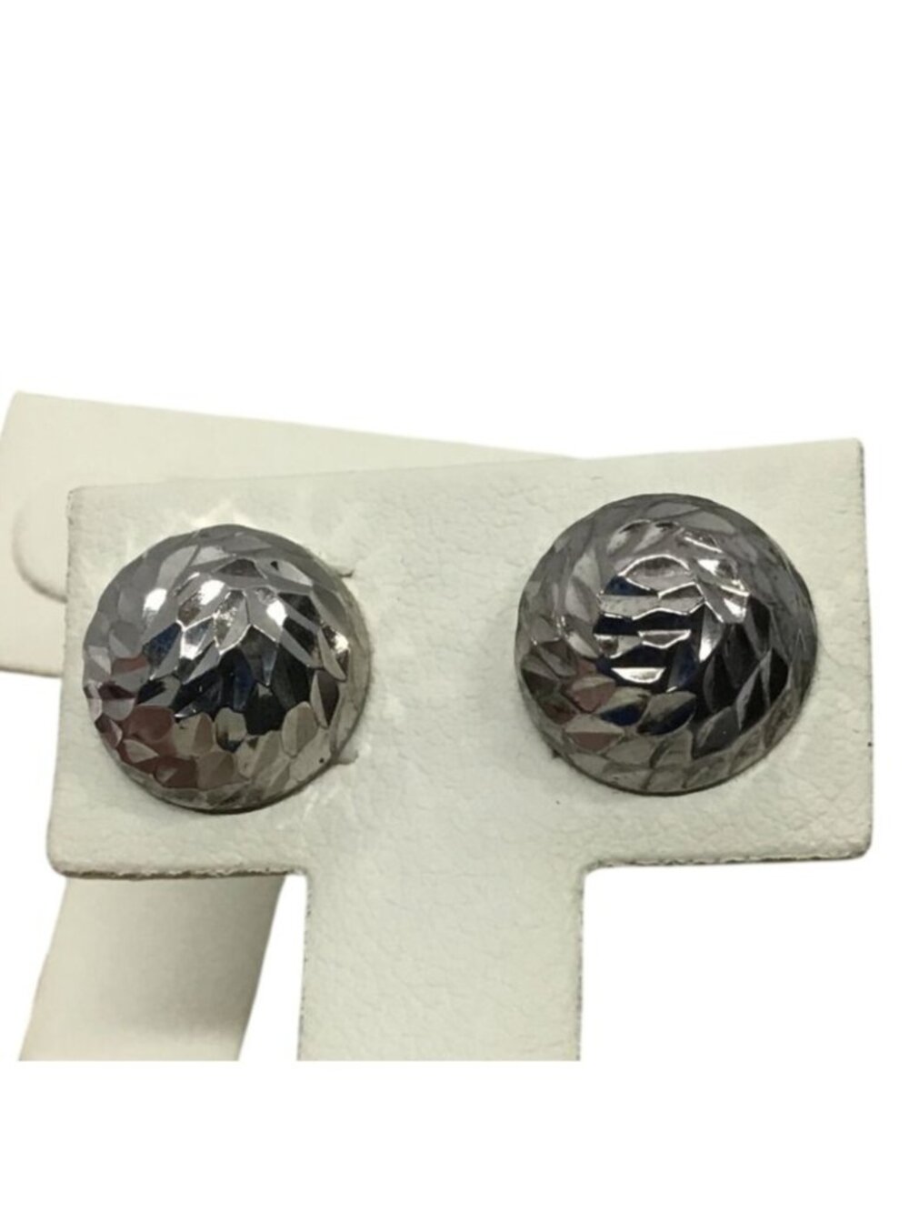 Sterling Silver Vintage Faceted Half Ball Dome Stud Earrings Made In Italy